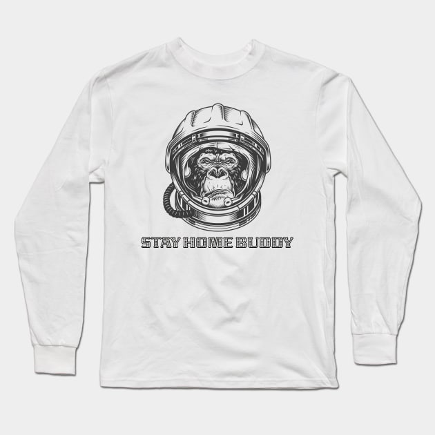 Stay at Home Buddy Astronaut Head of Gorilla Long Sleeve T-Shirt by SweetMay